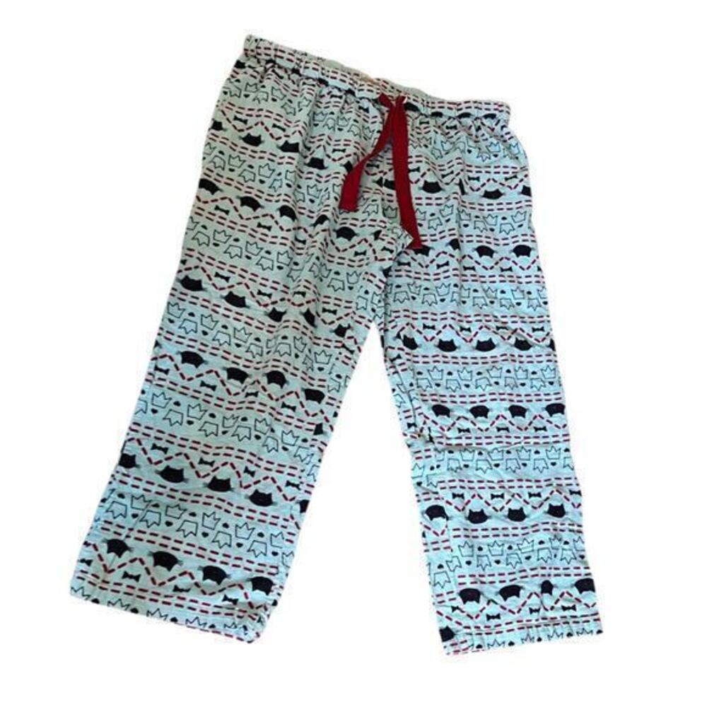 PEACE LOVE & DREAM flannel blue cat sleep lounge pant ribbon drawstring sz XL